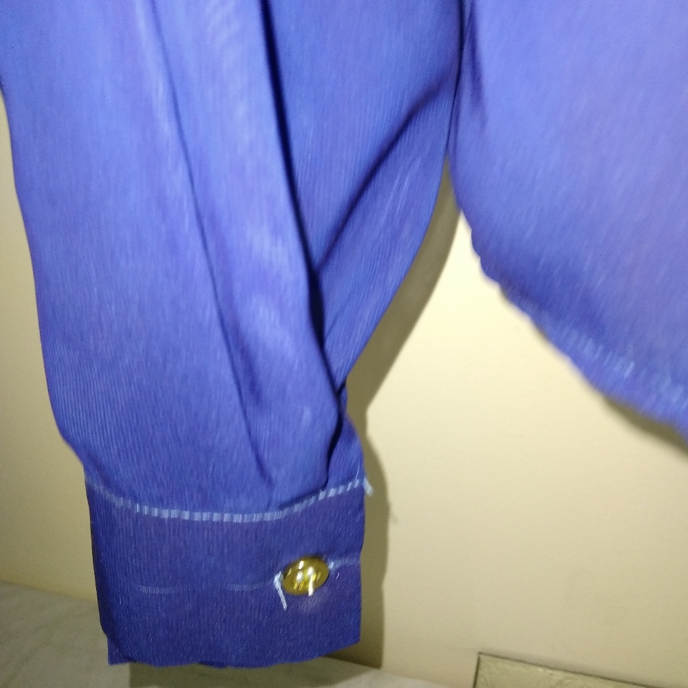 Women's Sheer Blue Button-Up Blouse - Picture 3 of 8